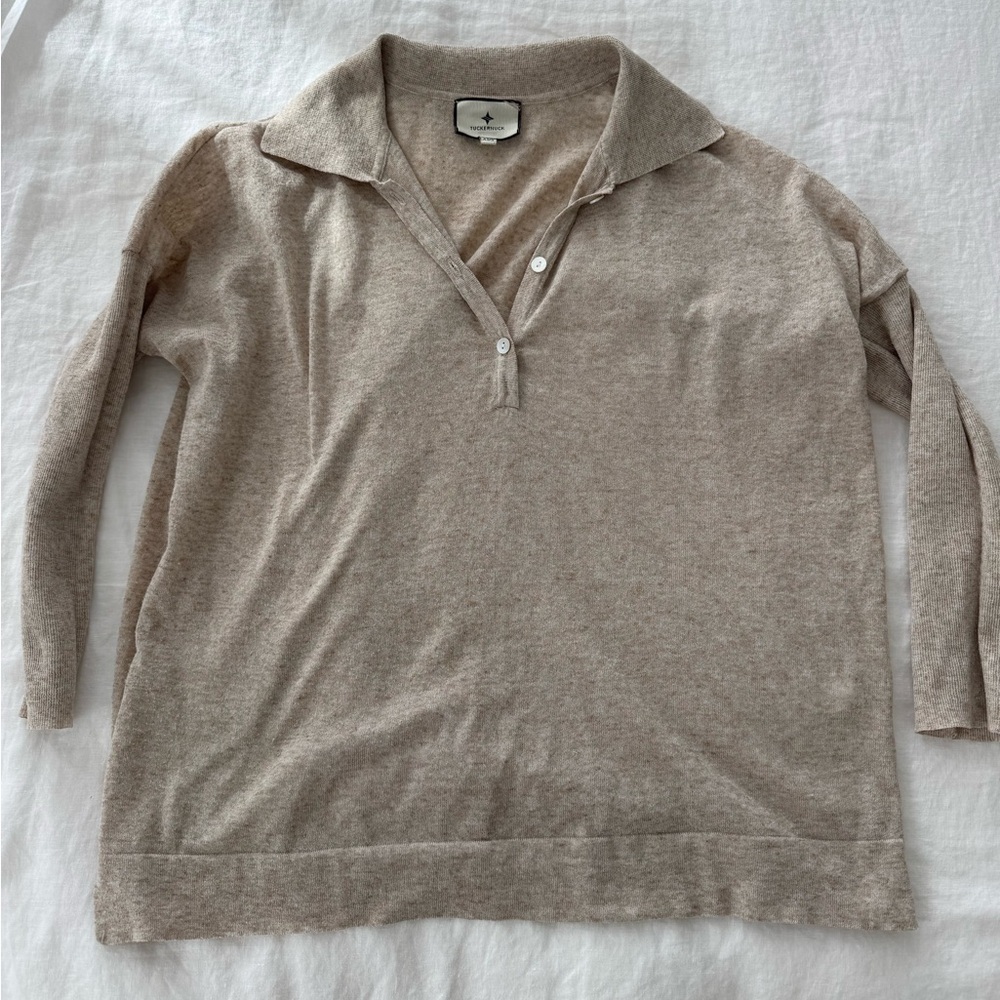 Tuckernuck Beige Polo Collar Cashmere Blend Sweater